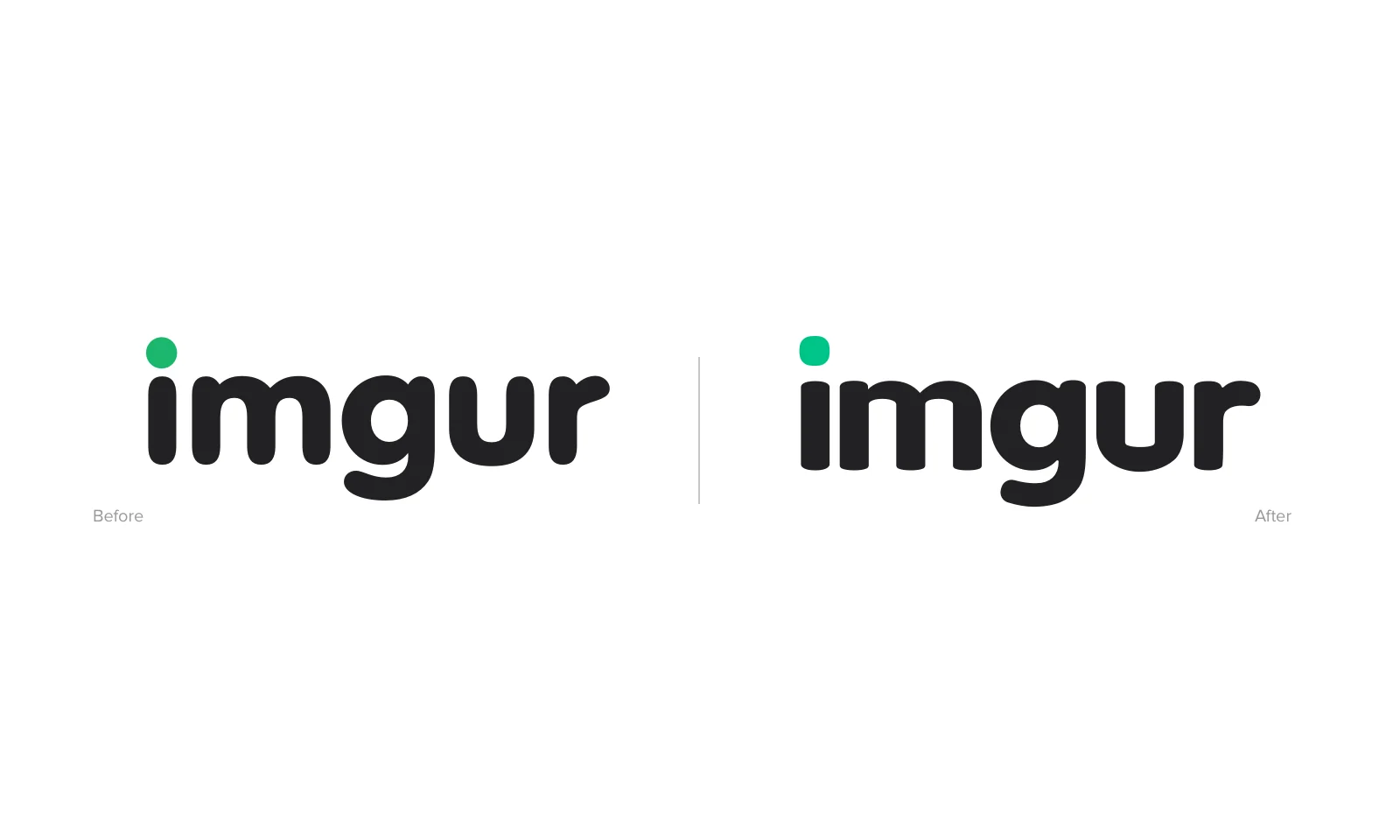 The previous Imgur wordmark beside the evolved identity