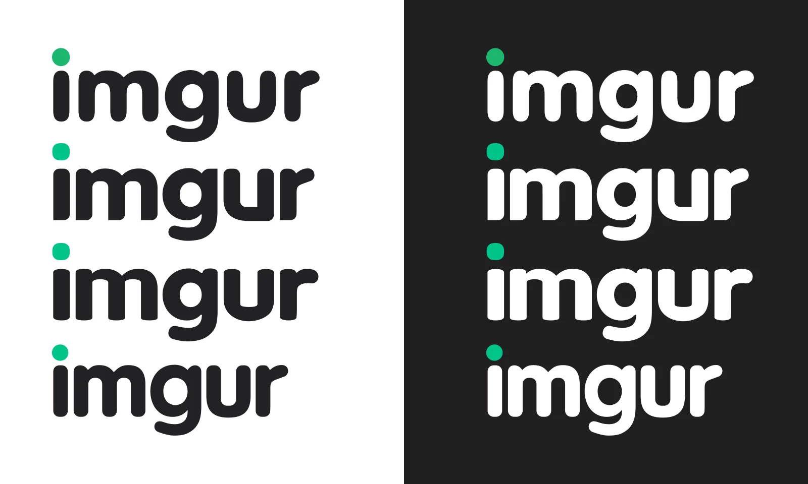 Imgur wordmark and symbol across light and dark treatments
