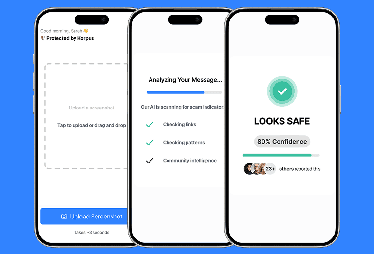 Korpus upload, analysis, and safe-result screens