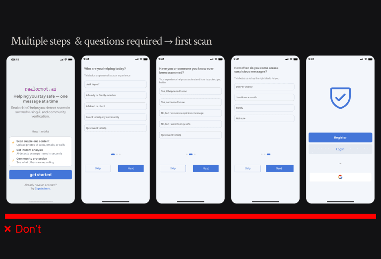 Early Korpus onboarding with several questions required before the first scan