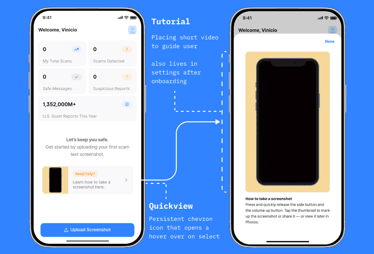 Korpus dashboard and screenshot tutorial shown side by side